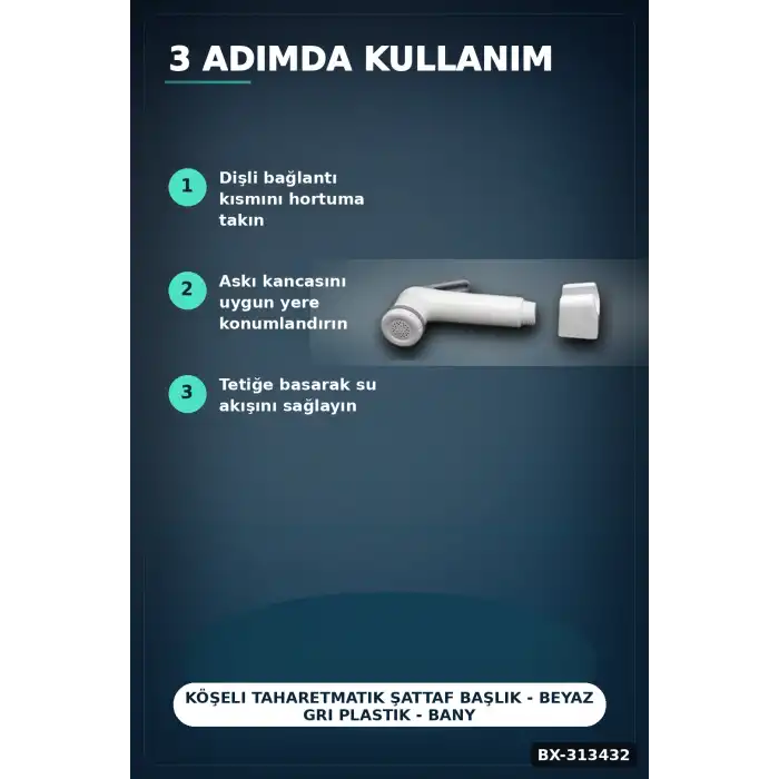 Köşeli Taharetmatik Şattaf Başlık - Beyaz Gri Plastik - Banyo Aksesuarı BX-313432