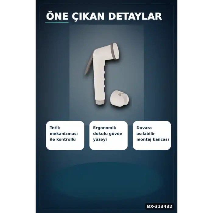 Köşeli Taharetmatik Şattaf Başlık - Beyaz Gri Plastik - Banyo Aksesuarı BX-313432