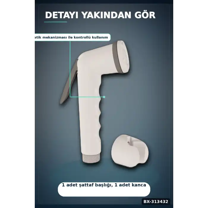 Köşeli Taharetmatik Şattaf Başlık - Beyaz Gri Plastik - Banyo Aksesuarı BX-313432