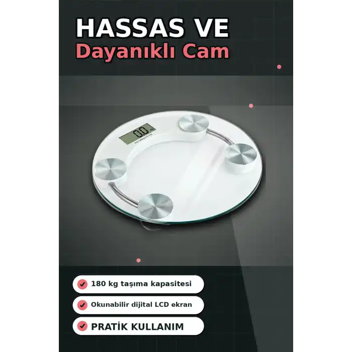 Temperli Cam 180 Kg Kapasiteli Dokunmatik Baskül - Şeffaf Dijital Tartı, Ev Kullanımı BX-313434