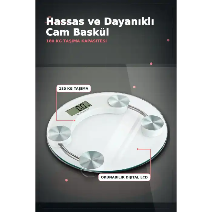 Temperli Cam 180 Kg Kapasiteli Dokunmatik Baskül - Şeffaf Dijital Tartı, Ev Kullanımı BX-313434