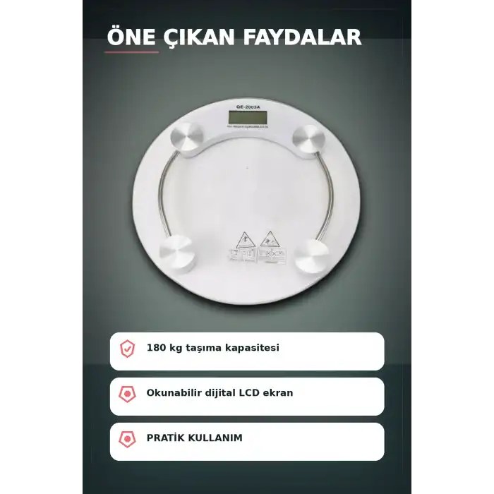 Temperli Cam 180 Kg Kapasiteli Dokunmatik Baskül - Şeffaf Dijital Tartı, Ev Kullanımı BX-313434