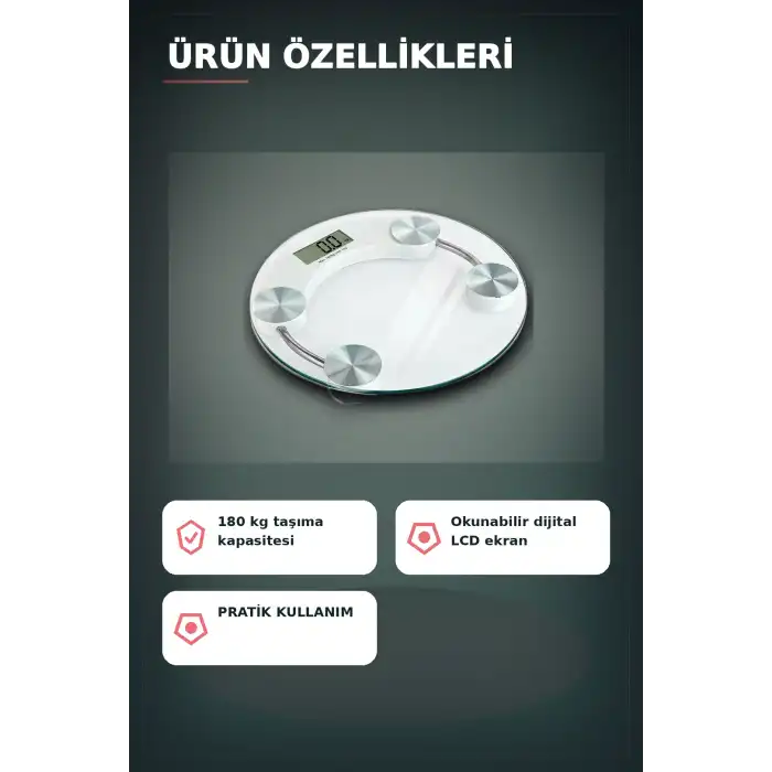 Temperli Cam 180 Kg Kapasiteli Dokunmatik Baskül - Şeffaf Dijital Tartı, Ev Kullanımı BX-313434