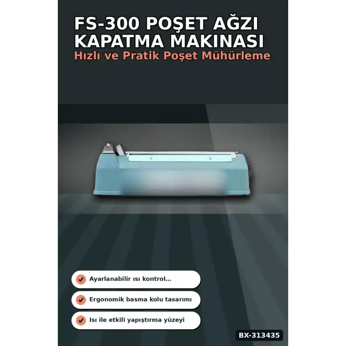 30 Cm Kaynaklı Alüminyum Gövdeli Poşet Ağzı Kapatma Makinası FS-300 Isı Ayarı 8 Kademe BX-313435