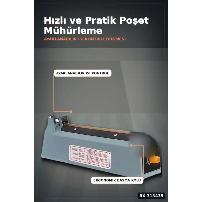 30 Cm Kaynaklı Alüminyum Gövdeli Poşet Ağzı Kapatma Makinası FS-300 Isı Ayarı 8 Kademe BX-313435