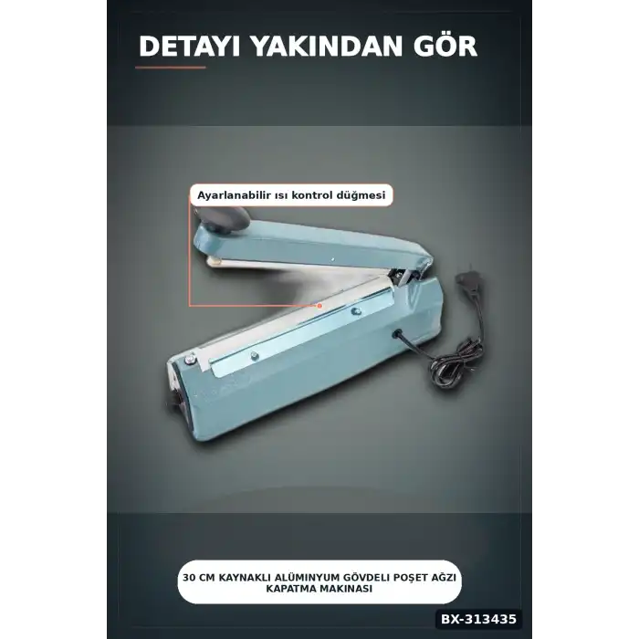 30 Cm Kaynaklı Alüminyum Gövdeli Poşet Ağzı Kapatma Makinası FS-300 Isı Ayarı 8 Kademe BX-313435