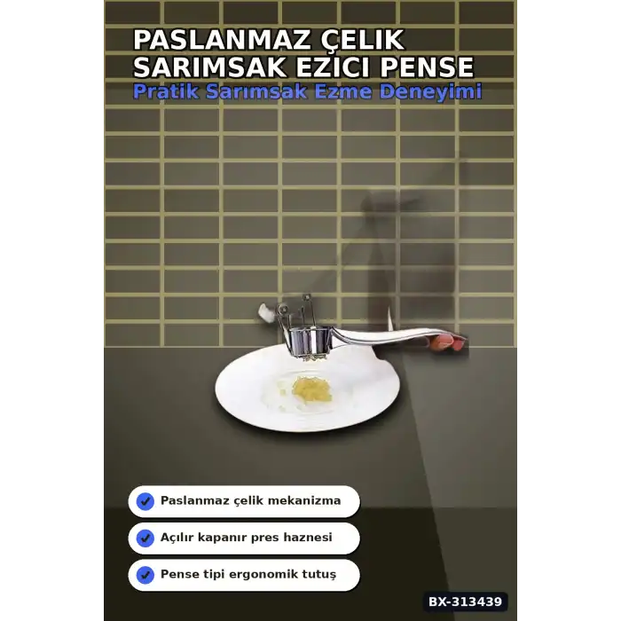 Mekanik Pense Formlu 14.5 cm Paslanmaz Çelik Sarımsak Ezici Alet 1 Adet BX-313439