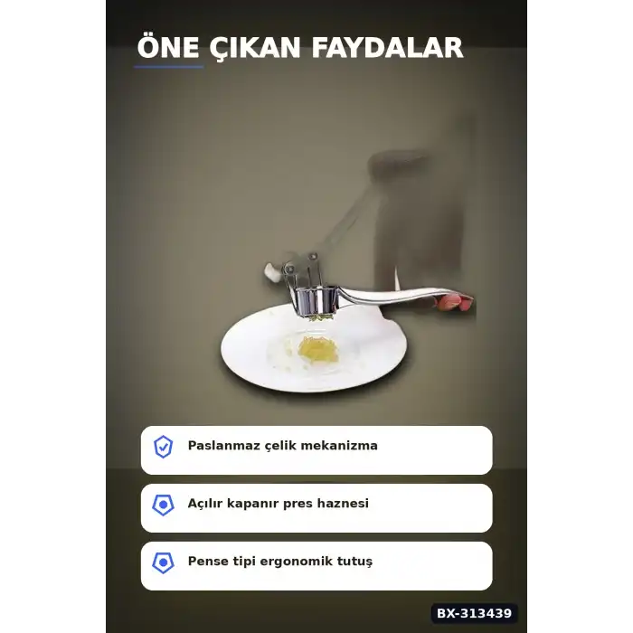 Mekanik Pense Formlu 14.5 cm Paslanmaz Çelik Sarımsak Ezici Alet 1 Adet BX-313439