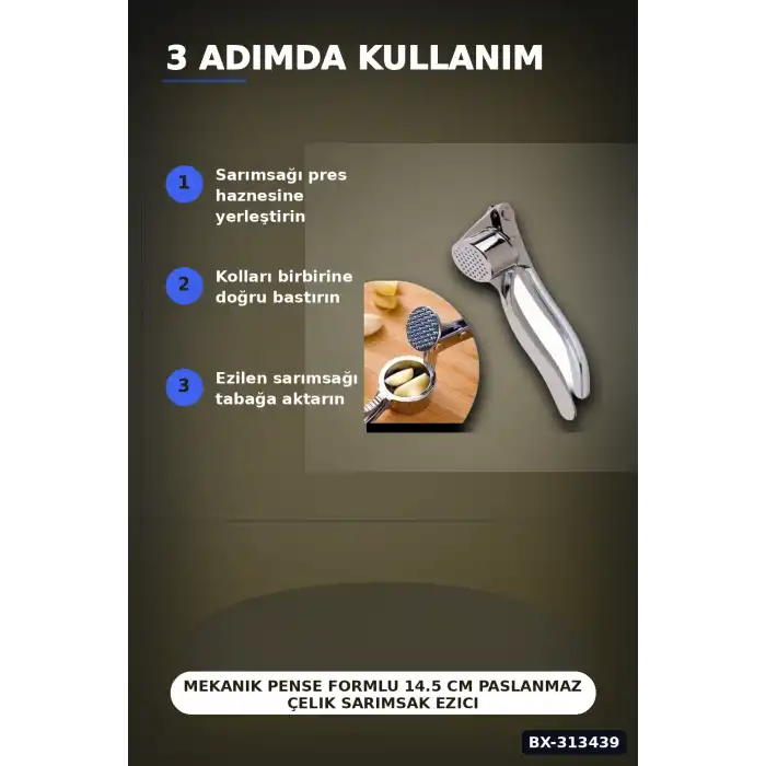 Mekanik Pense Formlu 14.5 cm Paslanmaz Çelik Sarımsak Ezici Alet 1 Adet BX-313439