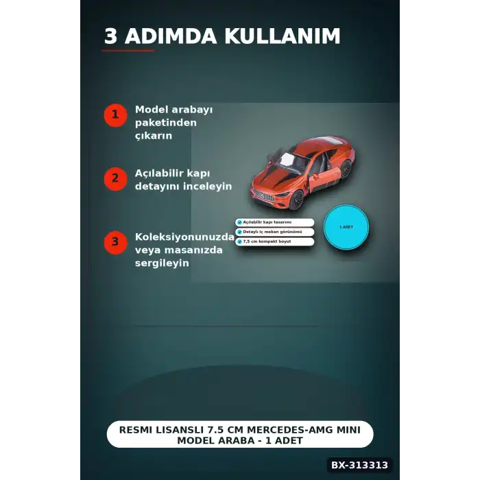 Resmi Lisanslı 7.5 cm Mercedes-AMG Mini Model Araba - 1 Adet, Koleksiyonluk Oyuncak BX-313313