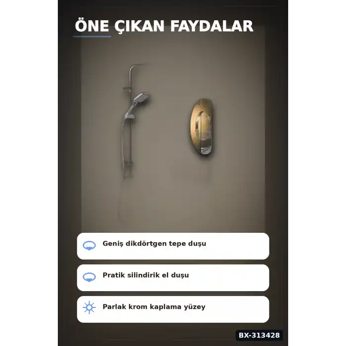 Krom Kaplama 5+1 Fonksiyon Robot Tepe Duş Seti - 2 Başlıklı Banyo Takımı BX-313428