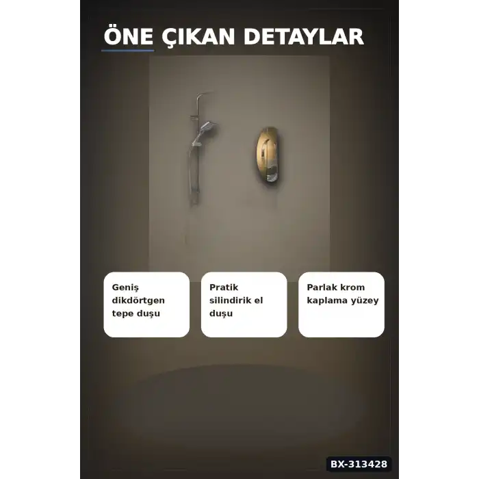 Krom Kaplama 5+1 Fonksiyon Robot Tepe Duş Seti - 2 Başlıklı Banyo Takımı BX-313428