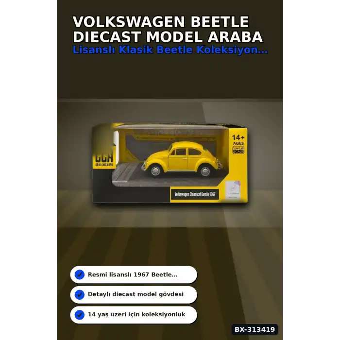 Klasik Volkswagen Beetle Diecast Model Araba 1/32 Ölçekli Koleksiyonluk BX-313419