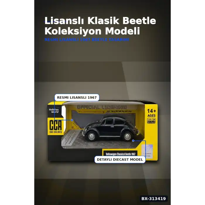 Klasik Volkswagen Beetle Diecast Model Araba 1/32 Ölçekli Koleksiyonluk BX-313419