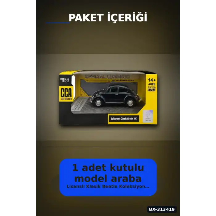 Klasik Volkswagen Beetle Diecast Model Araba 1/32 Ölçekli Koleksiyonluk BX-313419