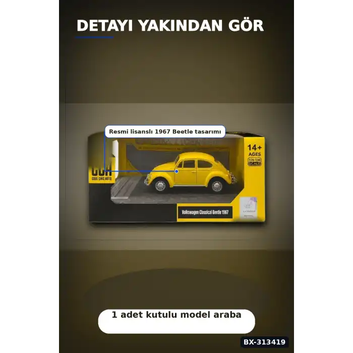 Klasik Volkswagen Beetle Diecast Model Araba 1/32 Ölçekli Koleksiyonluk BX-313419