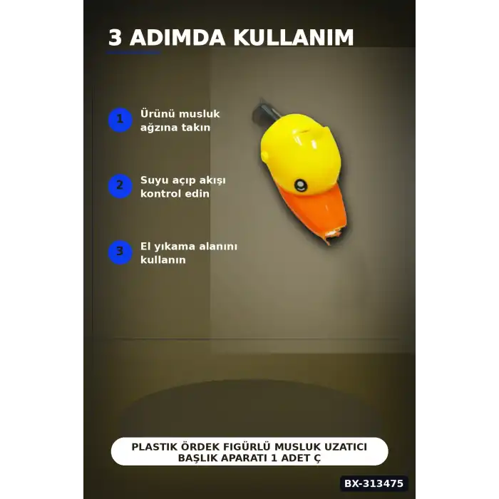 Plastik Ördek Figürlü Musluk Uzatıcı Başlık Aparatı 1 Adet Çocuk El Yıkama BX-313475