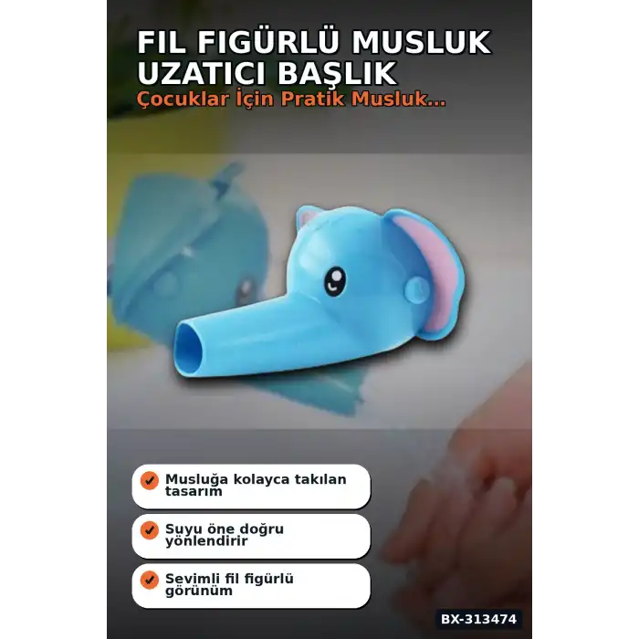 Fil Figürlü 11x9x7 cm Musluk Uzatıcı Başlık Aparatı, 1 Adet Çocuk El Yıkama BX-313474