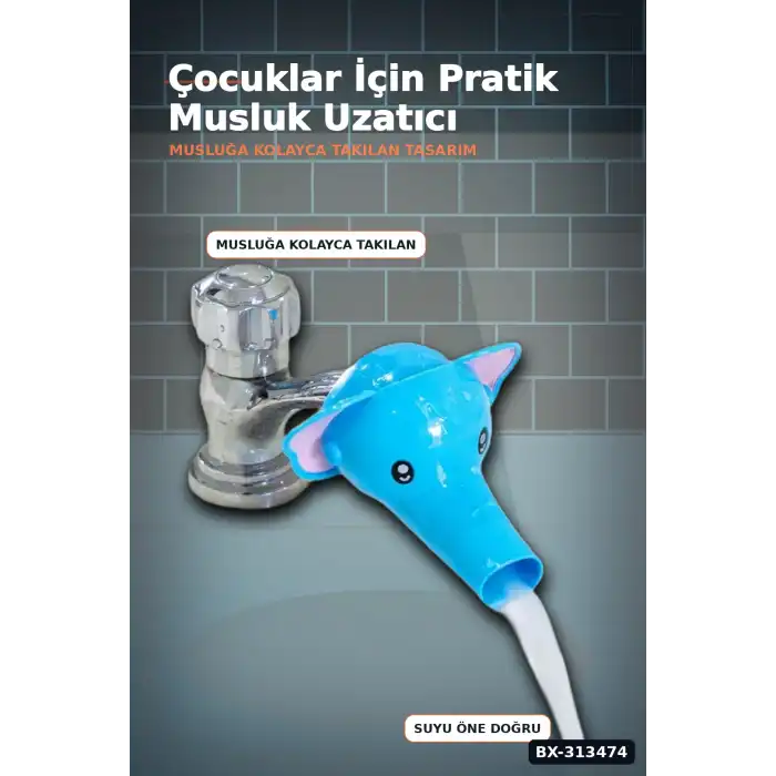 Fil Figürlü 11x9x7 cm Musluk Uzatıcı Başlık Aparatı, 1 Adet Çocuk El Yıkama BX-313474