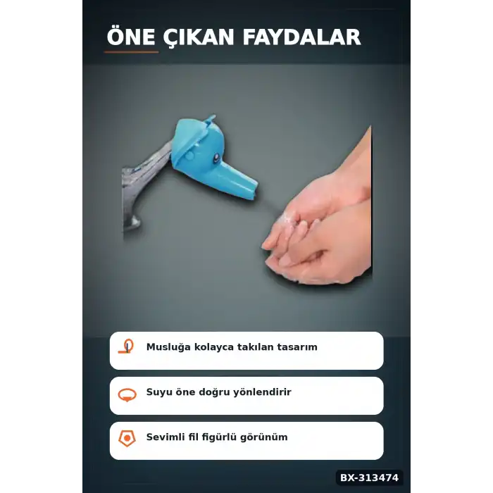 Fil Figürlü 11x9x7 cm Musluk Uzatıcı Başlık Aparatı, 1 Adet Çocuk El Yıkama BX-313474