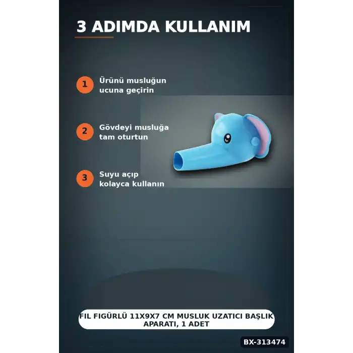 Fil Figürlü 11x9x7 cm Musluk Uzatıcı Başlık Aparatı, 1 Adet Çocuk El Yıkama BX-313474