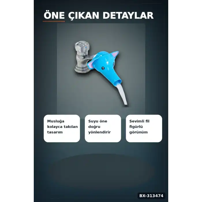 Fil Figürlü 11x9x7 cm Musluk Uzatıcı Başlık Aparatı, 1 Adet Çocuk El Yıkama BX-313474