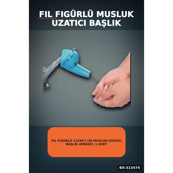 Fil Figürlü 11x9x7 cm Musluk Uzatıcı Başlık Aparatı, 1 Adet Çocuk El Yıkama BX-313474