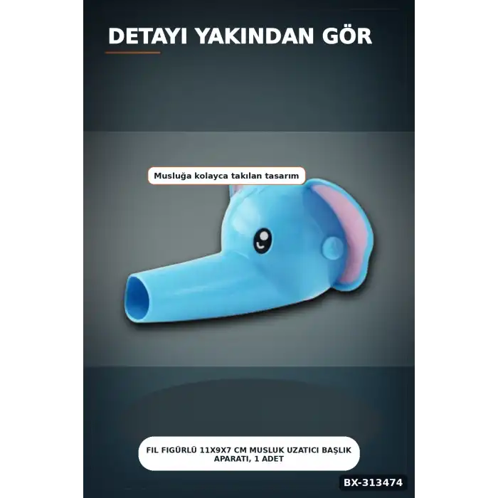 Fil Figürlü 11x9x7 cm Musluk Uzatıcı Başlık Aparatı, 1 Adet Çocuk El Yıkama BX-313474