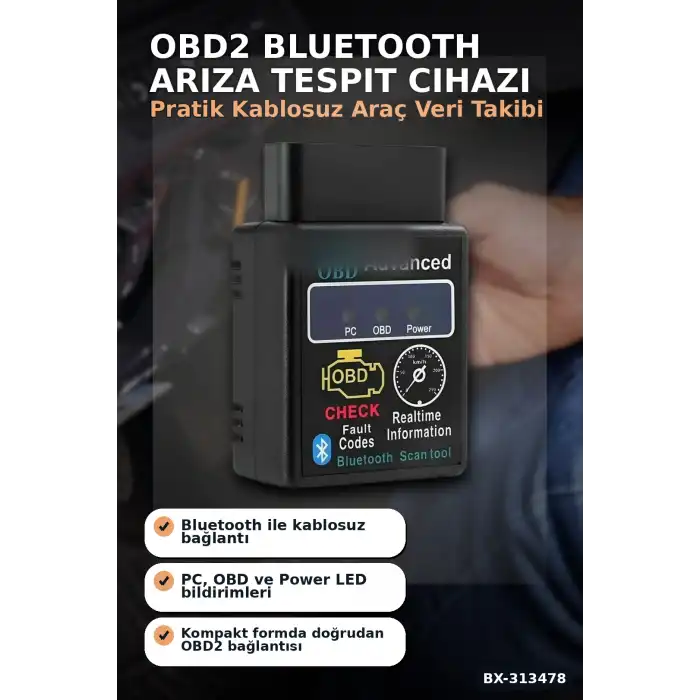 Bx40 OBD2 Bluetooth Araç Arıza Tespit Cihazı, Check Engine Sıfırlama, Scanner 1 Adet BX-313478