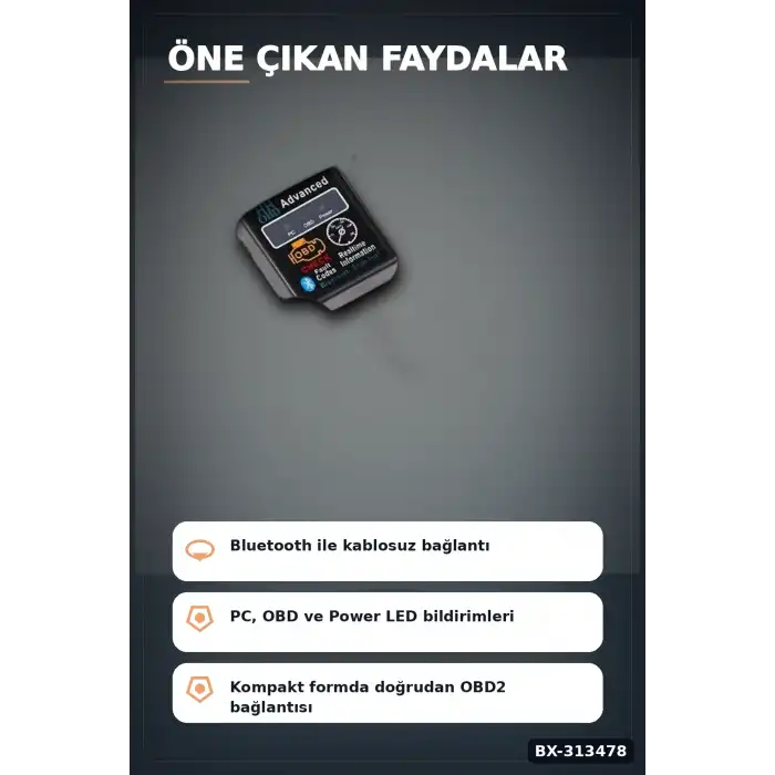 Bx40 OBD2 Bluetooth Araç Arıza Tespit Cihazı, Check Engine Sıfırlama, Scanner 1 Adet BX-313478