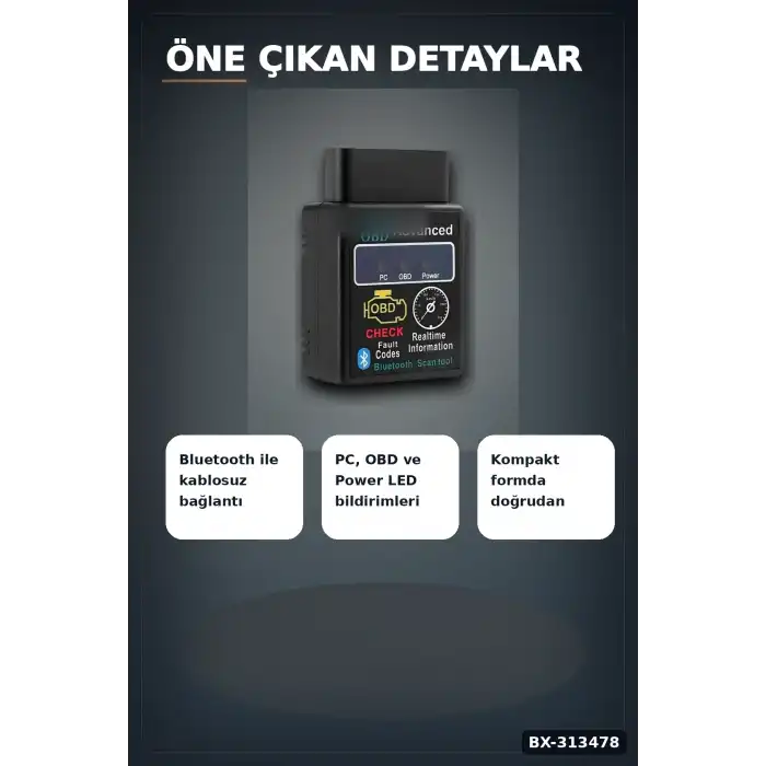 Bx40 OBD2 Bluetooth Araç Arıza Tespit Cihazı, Check Engine Sıfırlama, Scanner 1 Adet BX-313478