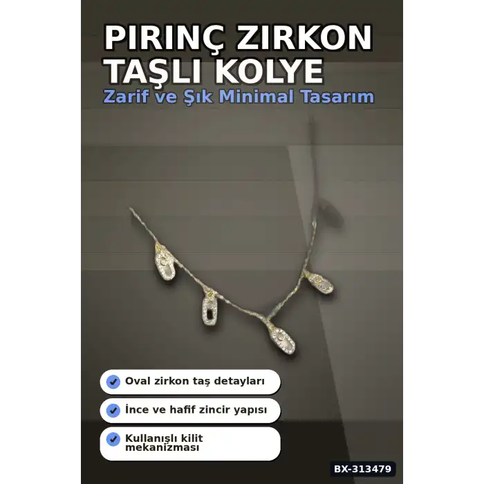 45 Cm Pirinç Minimal Messika Model Zirkon Taşlı Kadın Kolye - Zarif Takı BX-313479