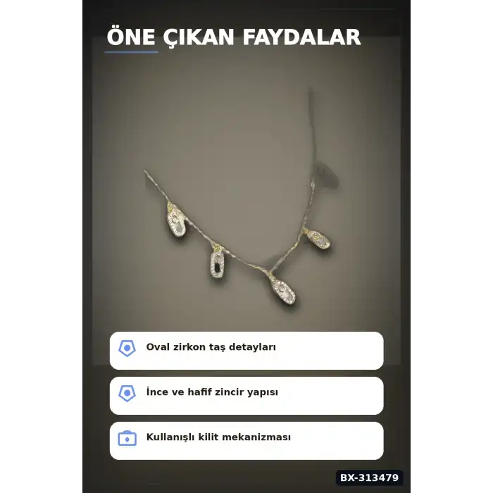 45 Cm Pirinç Minimal Messika Model Zirkon Taşlı Kadın Kolye - Zarif Takı BX-313479