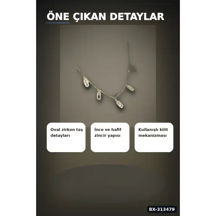45 Cm Pirinç Minimal Messika Model Zirkon Taşlı Kadın Kolye - Zarif Takı BX-313479