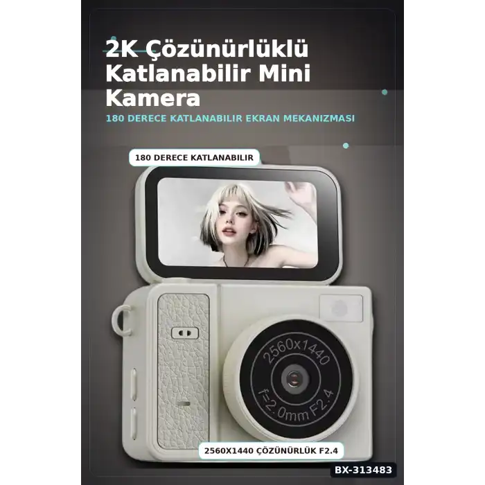 2K 1.47 İps Ekranlı 180 Derece Katlanabilir Mini Vlog Kamerası - Anahtarlık Boy BX-313483