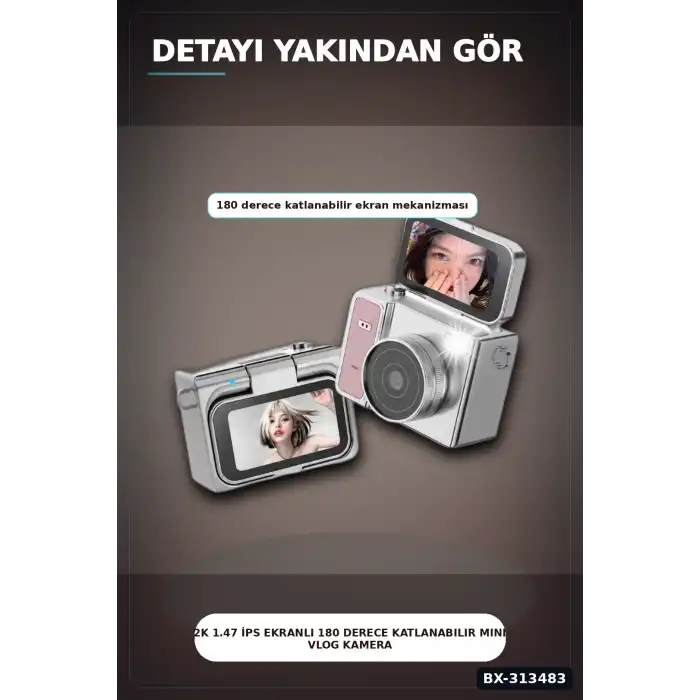 2K 1.47 İps Ekranlı 180 Derece Katlanabilir Mini Vlog Kamerası - Anahtarlık Boy BX-313483