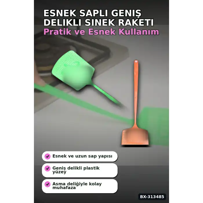 Esnek Saplı Geniş Delikli Sinek Raketi 1 Adet Ev Ofis Bahçe Yazlık Kullanımı BX-313485