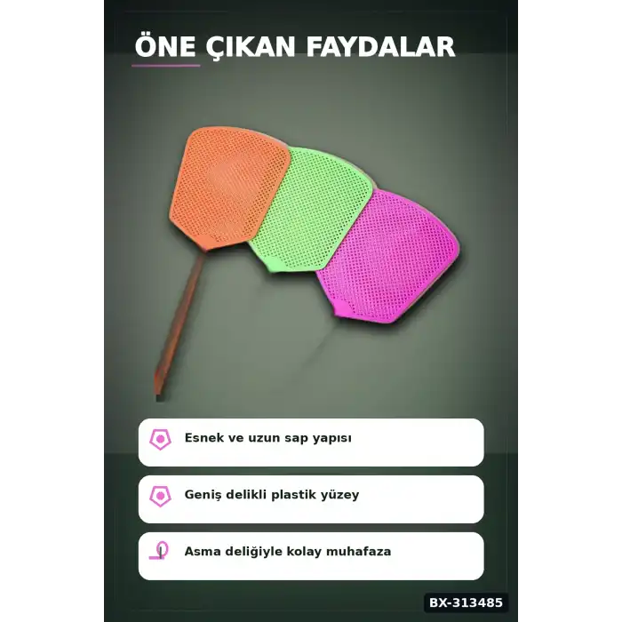 Esnek Saplı Geniş Delikli Sinek Raketi 1 Adet Ev Ofis Bahçe Yazlık Kullanımı BX-313485