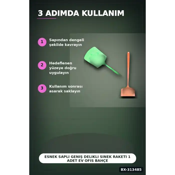 Esnek Saplı Geniş Delikli Sinek Raketi 1 Adet Ev Ofis Bahçe Yazlık Kullanımı BX-313485