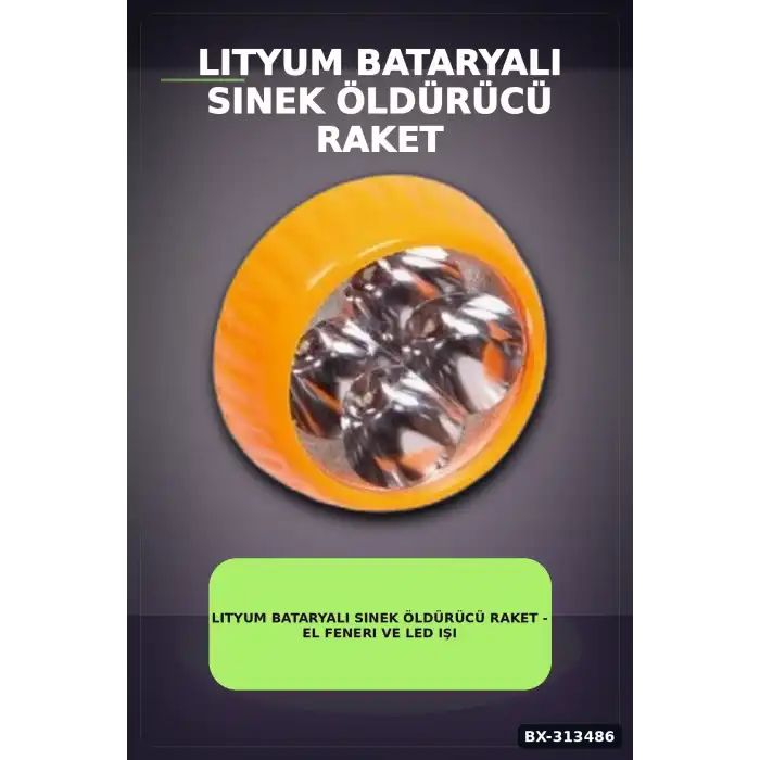 Lityum Bataryalı Sinek Öldürücü Raket - El Feneri ve LED Işıklı, 1 Adet BX-313486