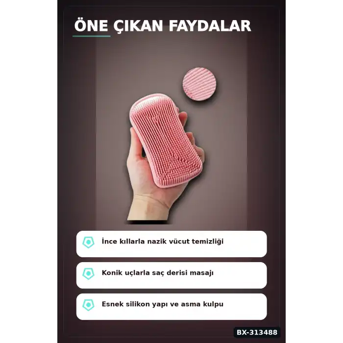 Çift Taraflı Silikon Banyo Masaj Fırçası - Saç Derisi Yatıştırıcı Taraklı 1 Adet BX-313488