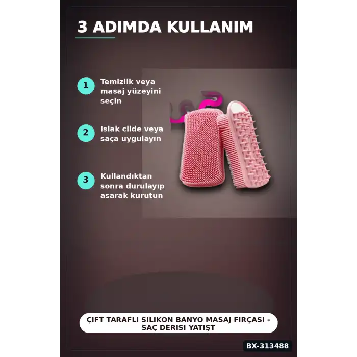 Çift Taraflı Silikon Banyo Masaj Fırçası - Saç Derisi Yatıştırıcı Taraklı 1 Adet BX-313488