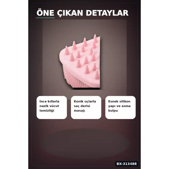 Çift Taraflı Silikon Banyo Masaj Fırçası - Saç Derisi Yatıştırıcı Taraklı 1 Adet BX-313488