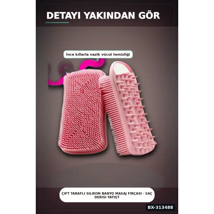Çift Taraflı Silikon Banyo Masaj Fırçası - Saç Derisi Yatıştırıcı Taraklı 1 Adet BX-313488