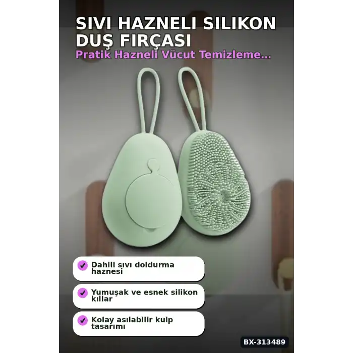 Sıvı Hazneli Yumuşak Silikon Duş Masaj Fırçası - Askılı Ergonomik 1 Adet BX-313489