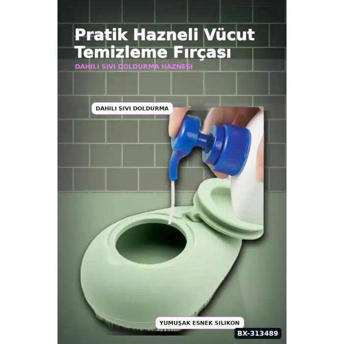 Sıvı Hazneli Yumuşak Silikon Duş Masaj Fırçası - Askılı Ergonomik 1 Adet BX-313489