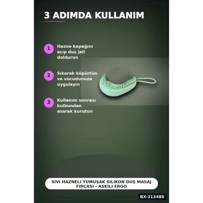 Sıvı Hazneli Yumuşak Silikon Duş Masaj Fırçası - Askılı Ergonomik 1 Adet BX-313489