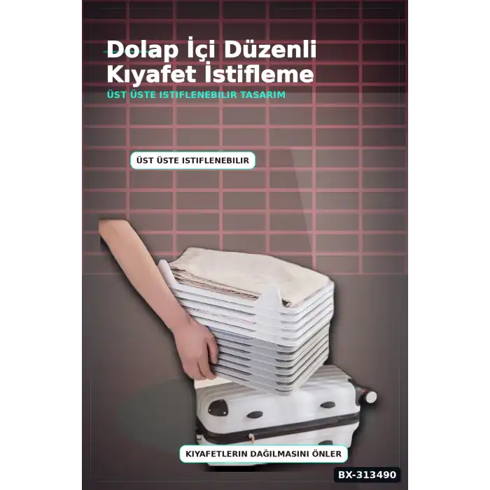 Katlanabilir Plastik Tişört Düzenleyici Aparat - 1 Adet, Dolap İçi Organizer BX-313490