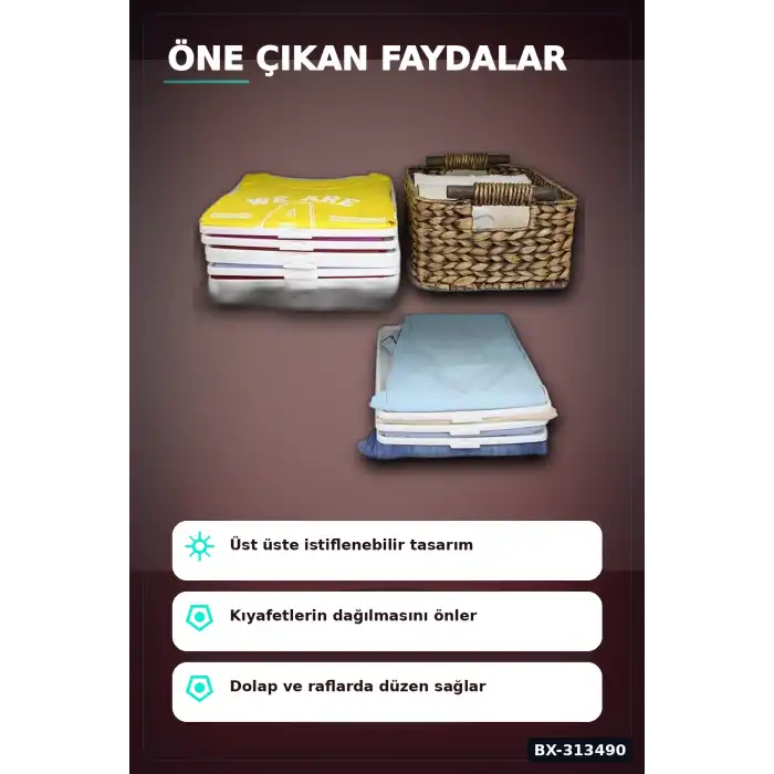 Katlanabilir Plastik Tişört Düzenleyici Aparat - 1 Adet, Dolap İçi Organizer BX-313490