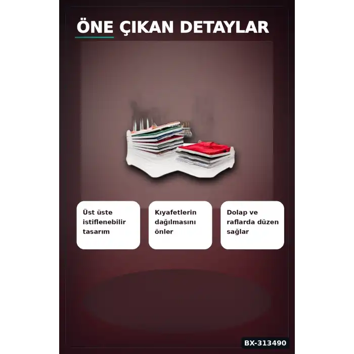 Katlanabilir Plastik Tişört Düzenleyici Aparat - 1 Adet, Dolap İçi Organizer BX-313490